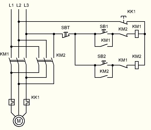 Схема реверсивного пускателя с блокировкой